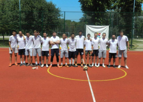 Students and teachers in a football showdown